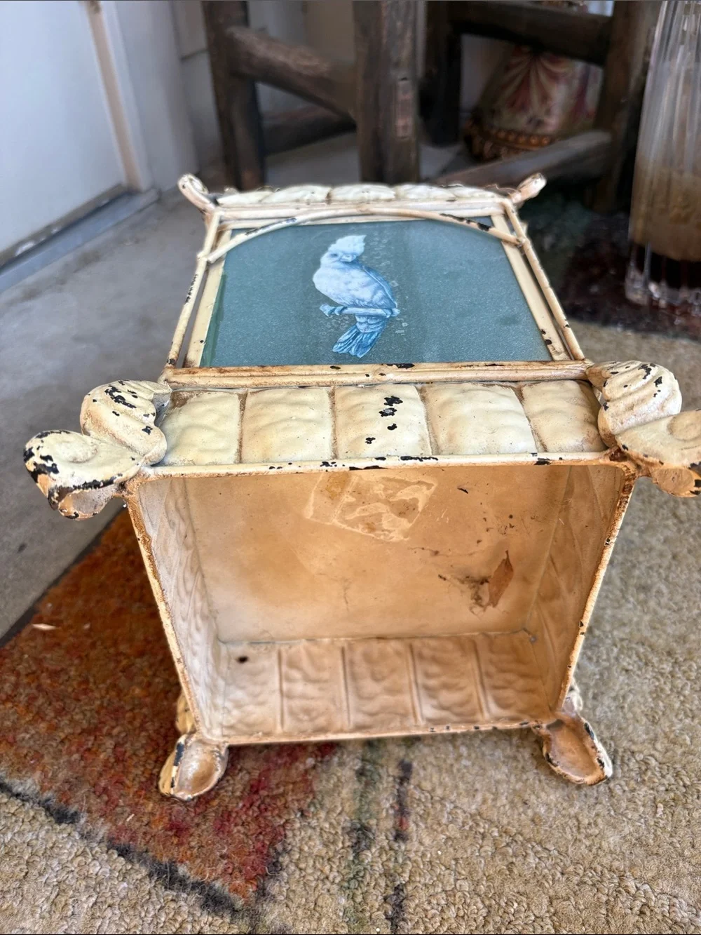 Antique Cream and Black Owl Panel Decorative Lantern